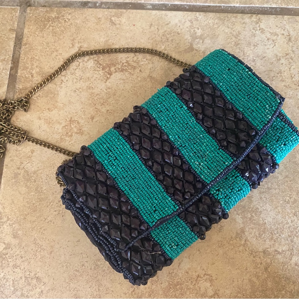 NWT Anthropologie Striped Beaded Purse